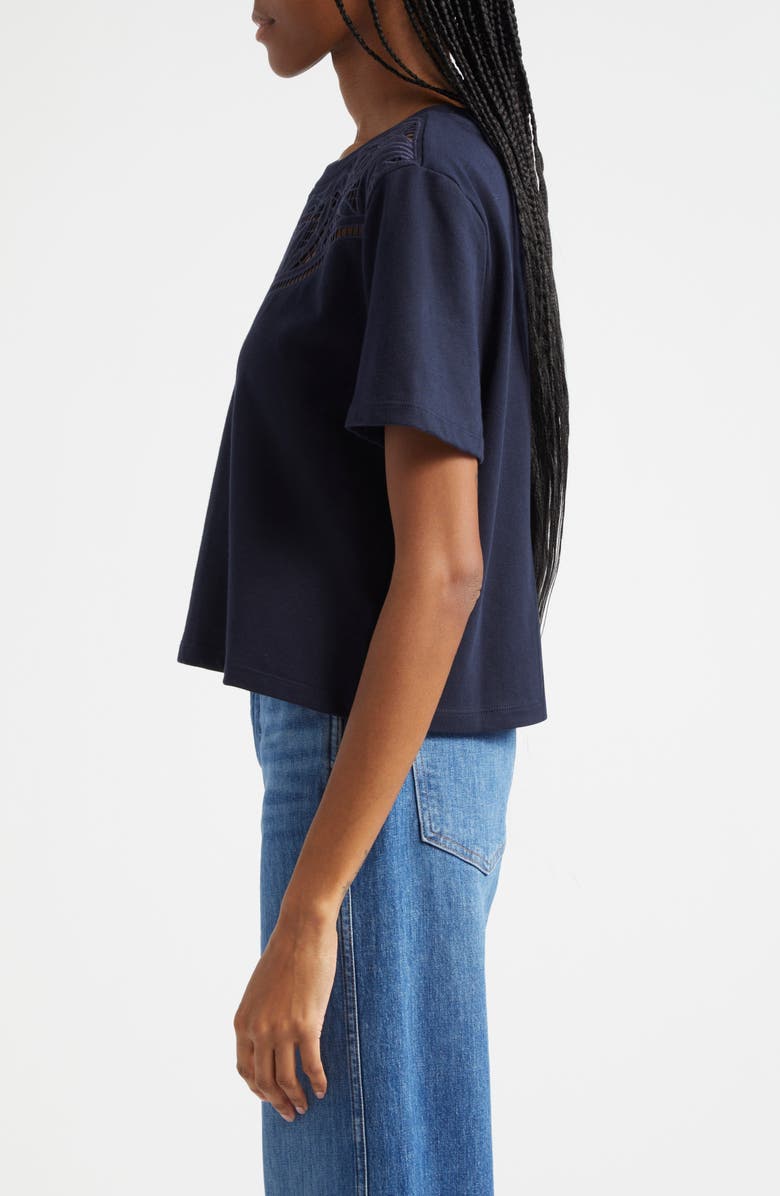 Veronica Beard Monty Guipure Lace Yoke Cotton T-Shirt, Alternate, color, 