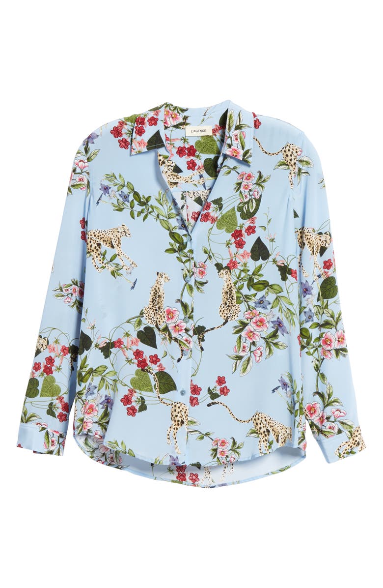 L'AGENCE Nina Cheetah & Floral Print Silk Blouse, Alternate, color, 