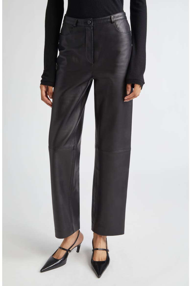 Cobe Lambskin Leather Straight Leg Pants, Main, color, BLACK