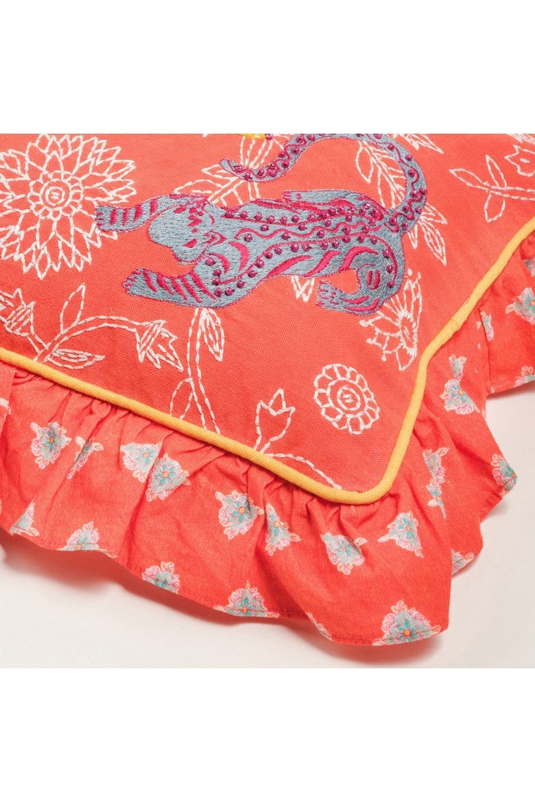 Ghuni Ruffled Embroidered 100% Cotton Home Accent, Alternate, color, Red
