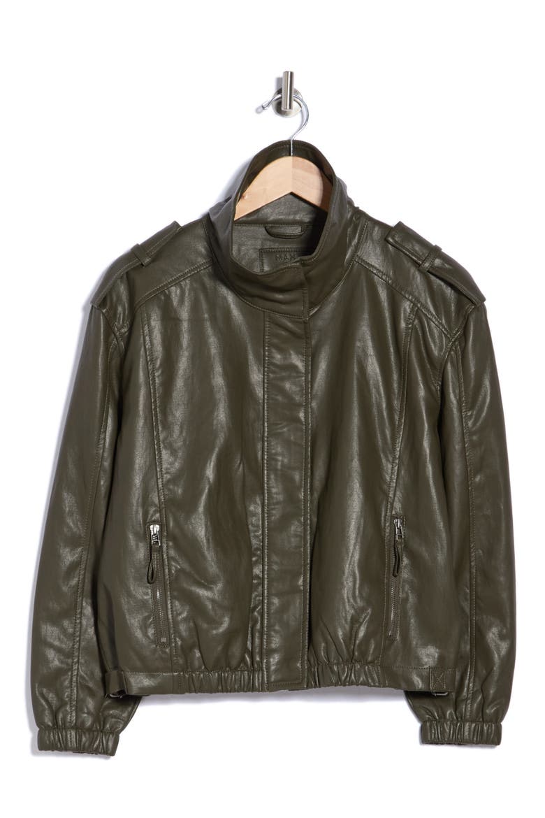 Faux Leather Bomber Jacket, Main, color, LODEN-LODEN