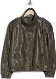 MAX STUDIO Faux Leather Bomber Jacket