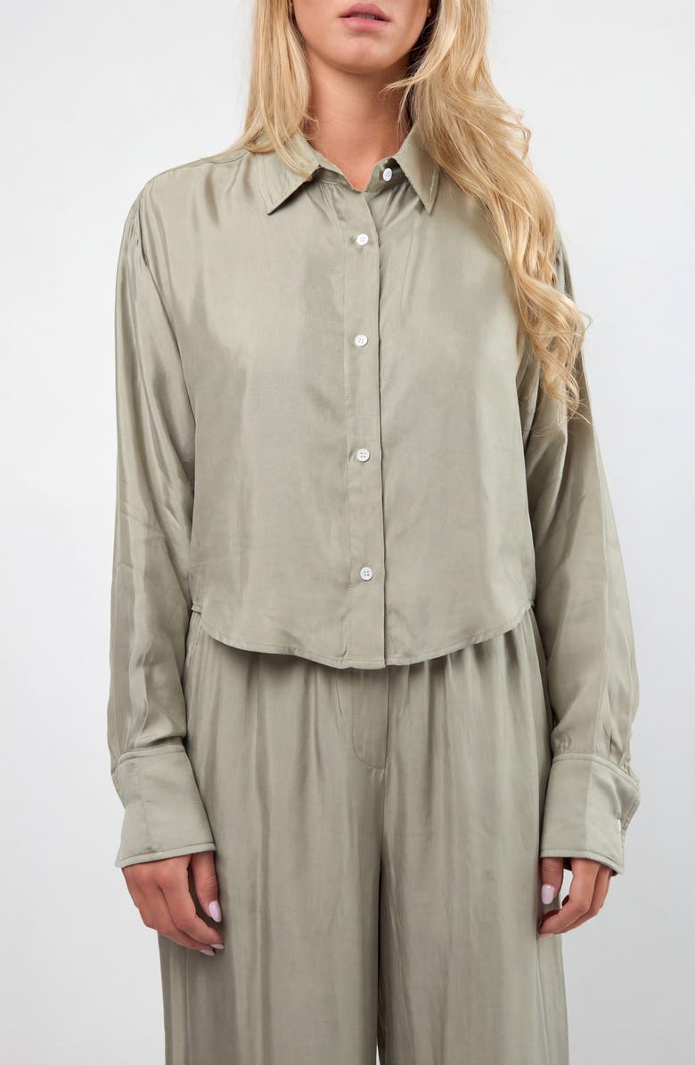 Viens Avec Moi The Riviera Cupro Blend Crop Blouse, Main, color, Olive