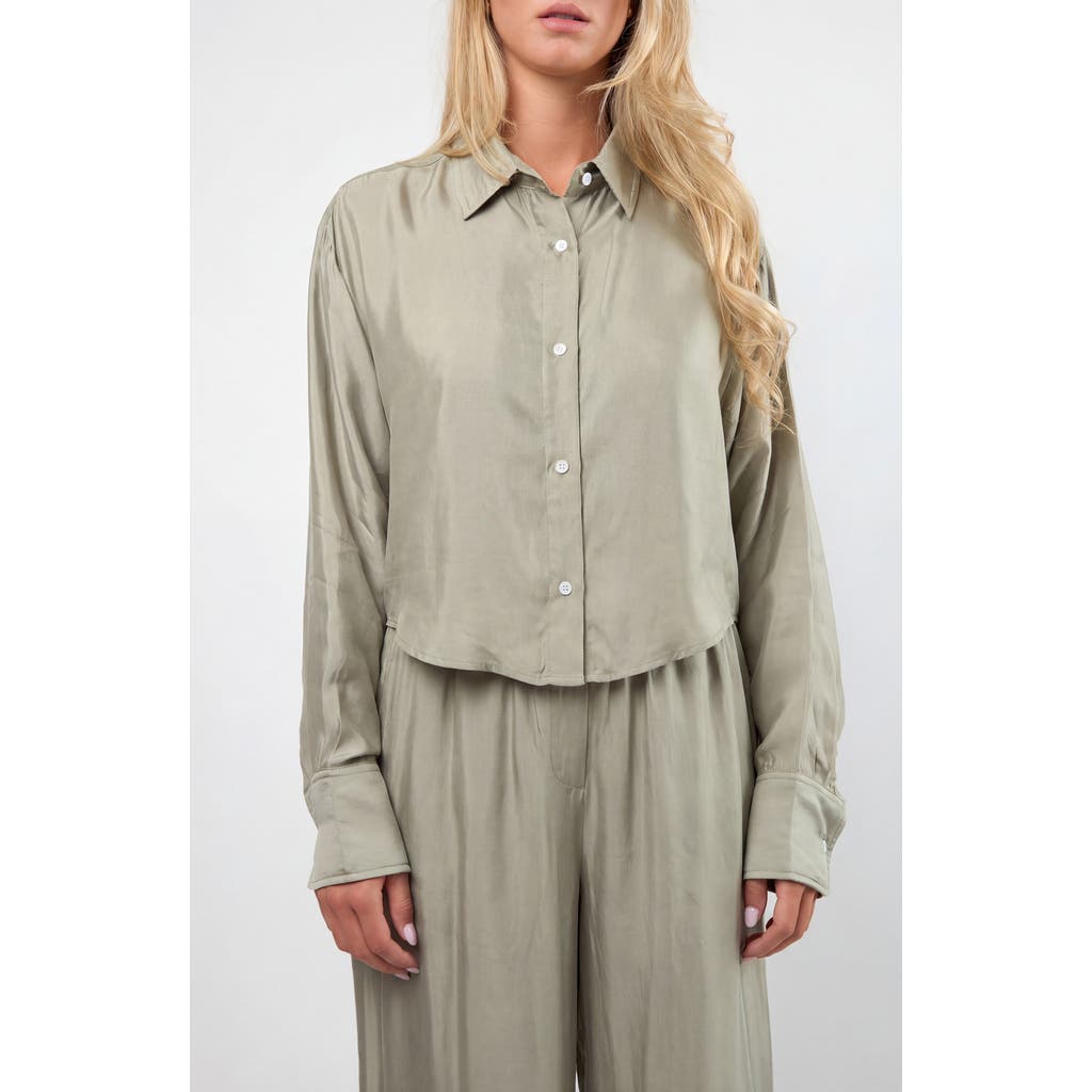 Viens Avec Moi The Riviera Cupro Blend Crop Blouse In Green