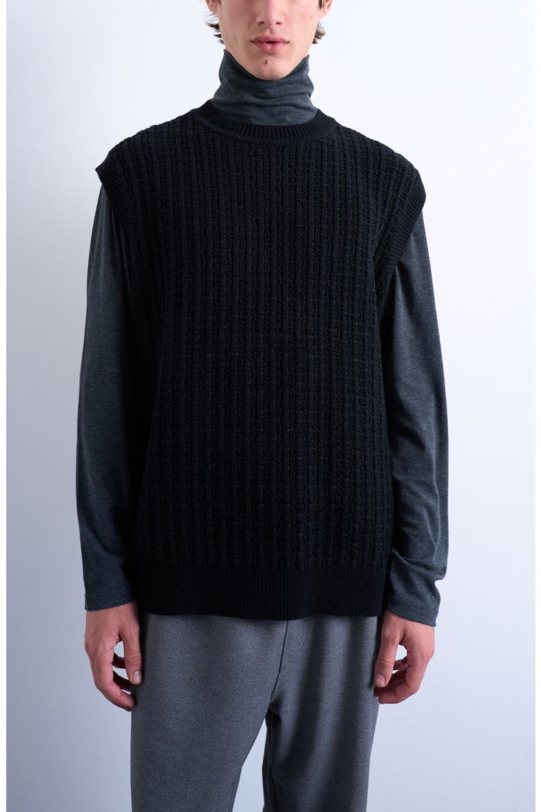 Cable Stitch Sweater Vest, Main, color, BLACK