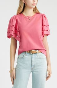 Treasure & Bond Flutter Sleeve Eyelet Top