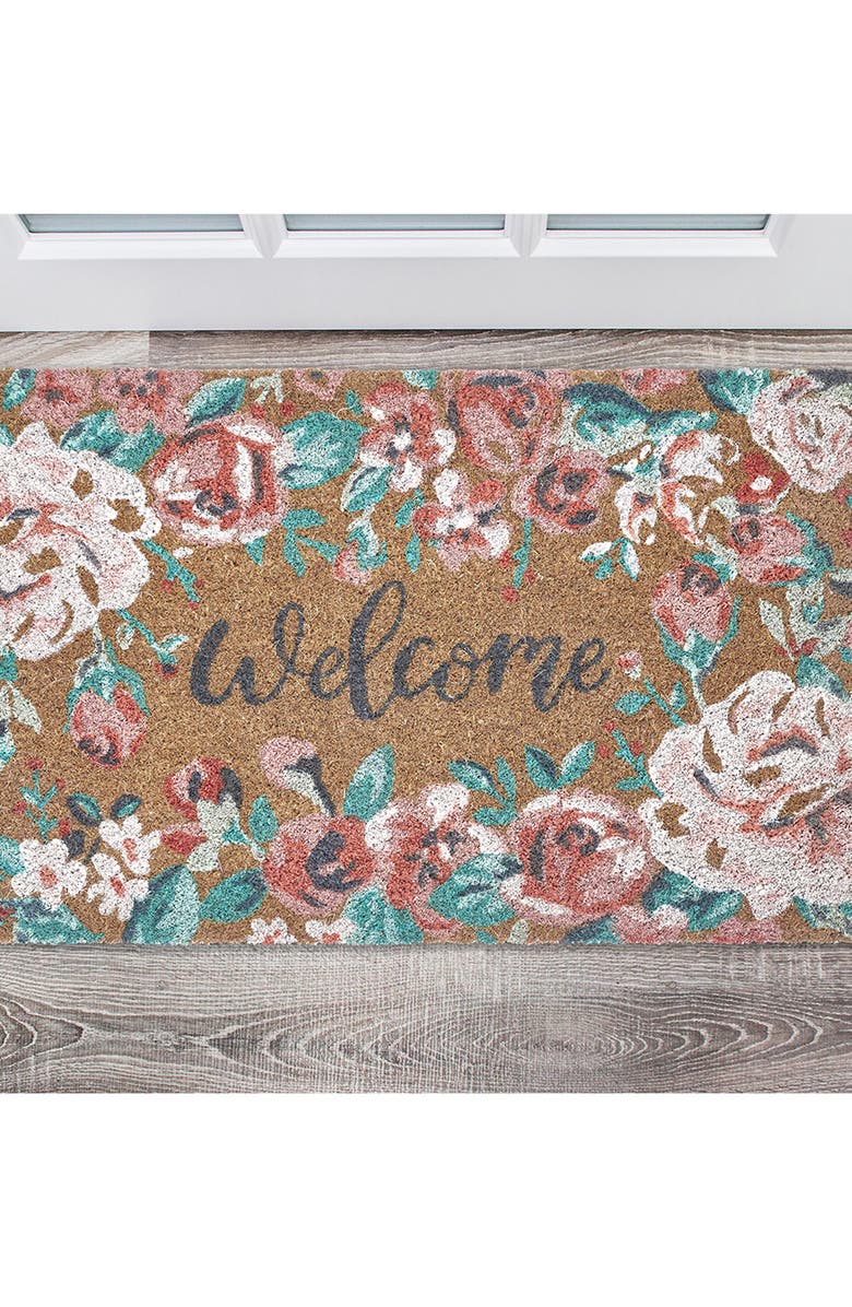 VCNY HOME Welcome Floral Coir Doormat, Alternate, color, Natural/ Multi