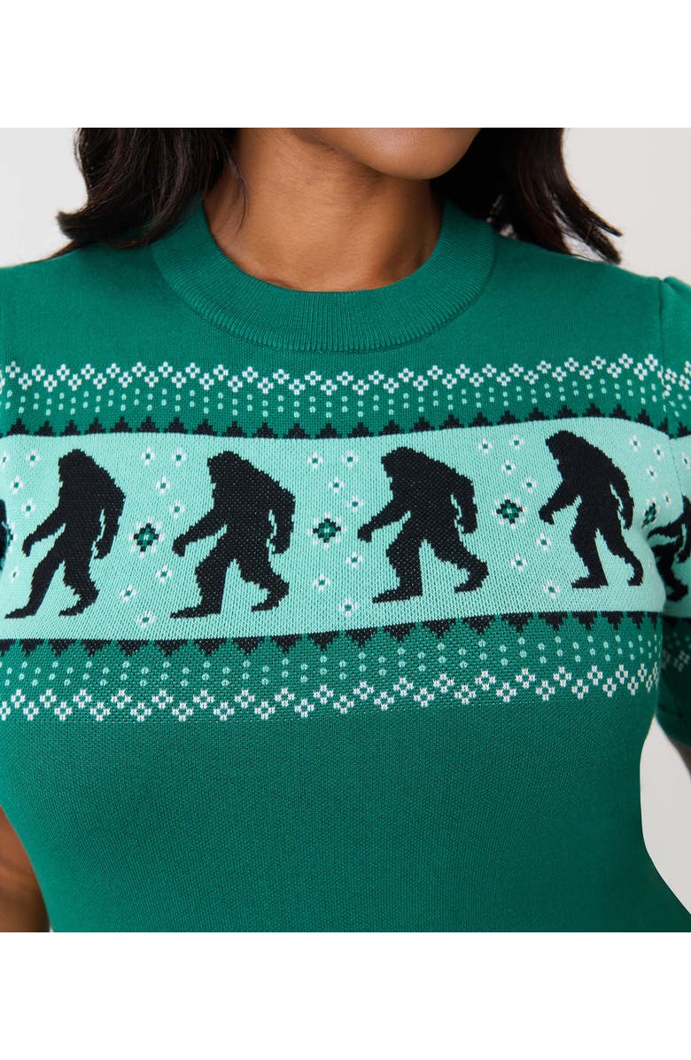 Unique Vintage Plus Size Paige Sweater, Alternate, color, Green Sasquatch Print