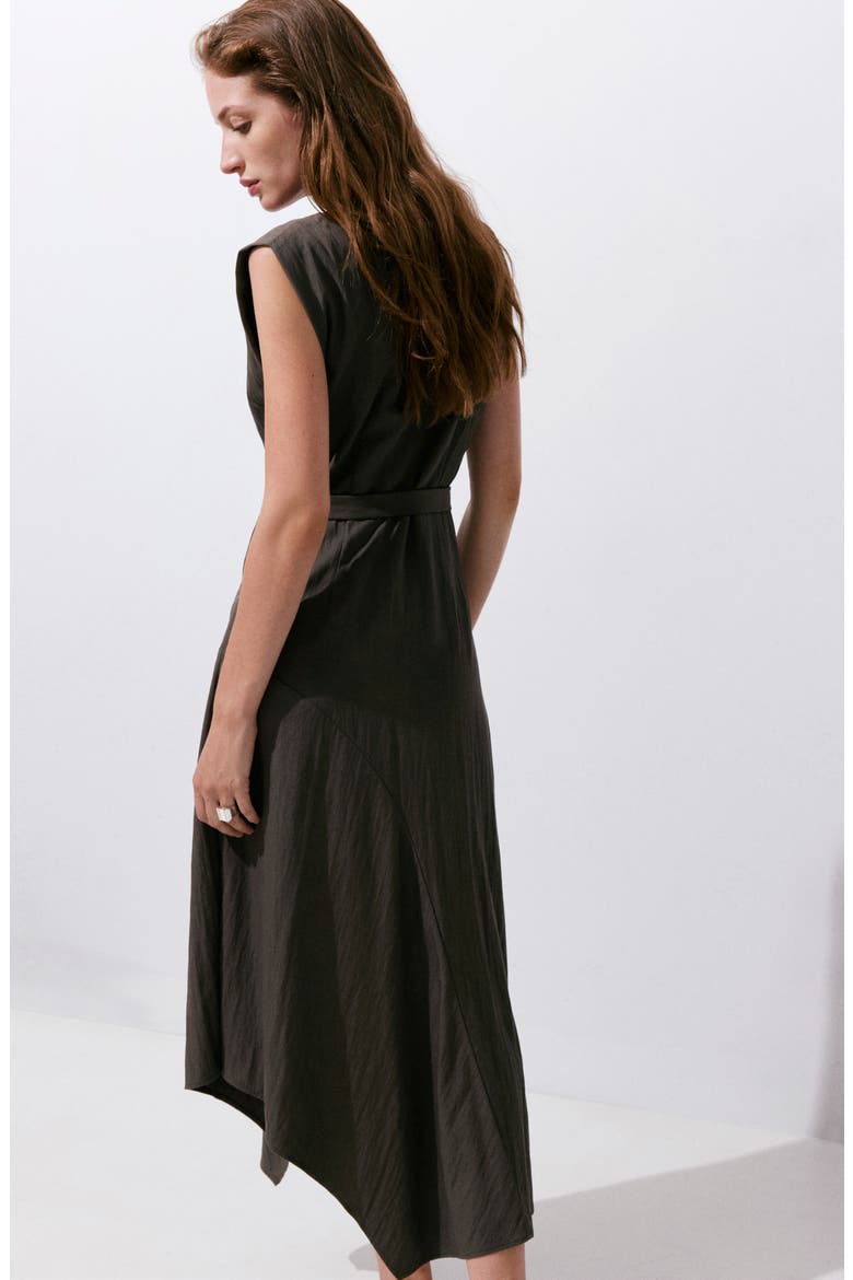 Belted Sleeveless Asymmetric Dress, Alternate, color, BROWN