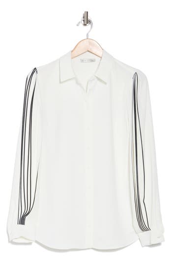 Elie Tahari The Landon Pleated Sleeve Button-up Shirt In Sky White With Noir