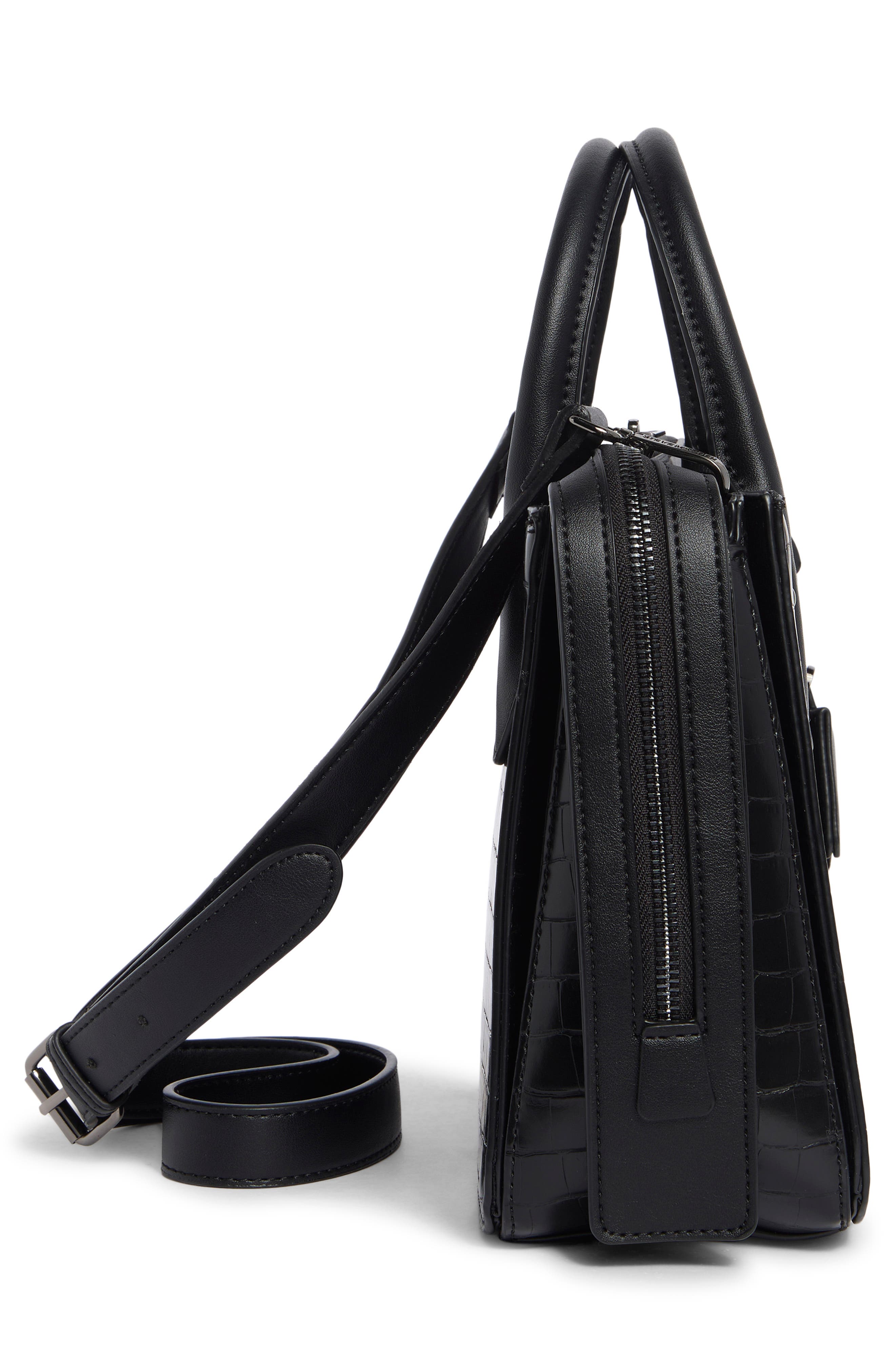 Steve Madden Foster Croc Embossed Satchel Bag, Alternate, color, Black Croco