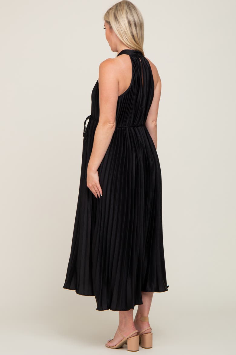 Pleated Halter Dress, Alternate, color, Black