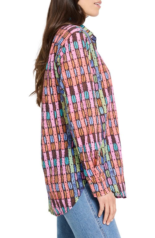 Nic + Zoe Nic+zoe Rainbow Macaroon Crinkled Cotton Button-up Shirt In Pink Multi