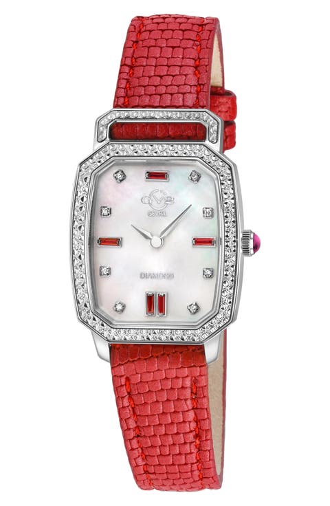 Pavia Diamond Leather Strap Watch, 25mm x 29mm