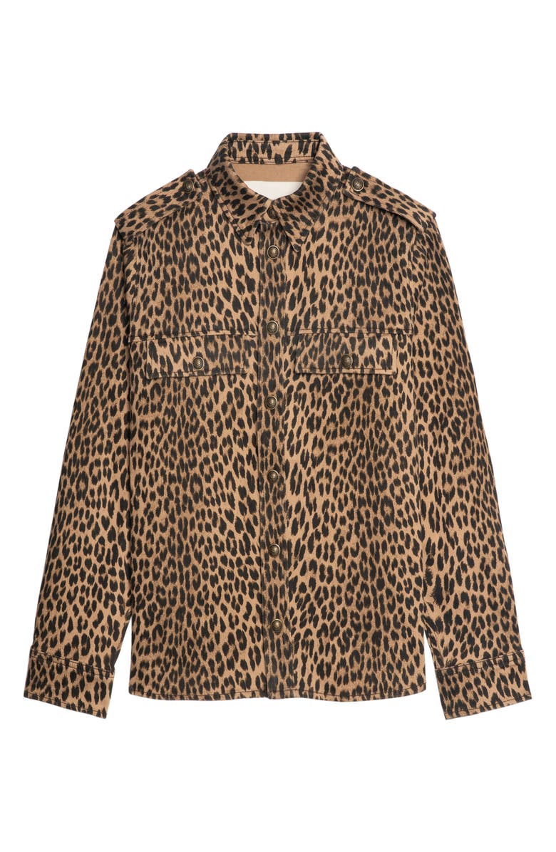 Zadig & Voltaire Taskam Leopard Print Denim Snap-Up Shirt, Alternate, color, 