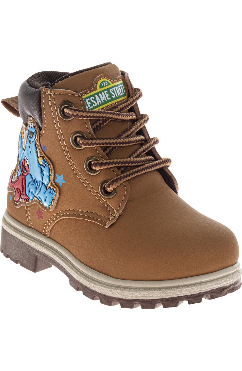 Sesame Street<sup>®</sup> Sesame Street Elmo and Cookie Monster Toddler' Lace Up Boots., Main, color, Wheat