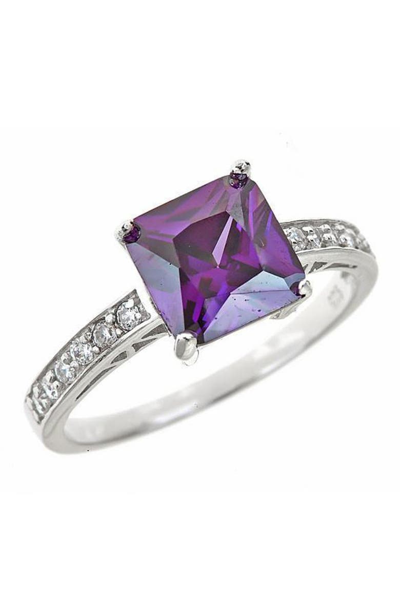Sterling Forever Sterling Silver Amethyst CZ Princess Cut Engagement Ring, Alternate, color, 