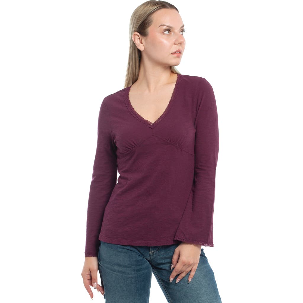 Wilt Clothing V-neck Long Sleeve Empire Seam Trapeze Tee With Lace Trims In Purple