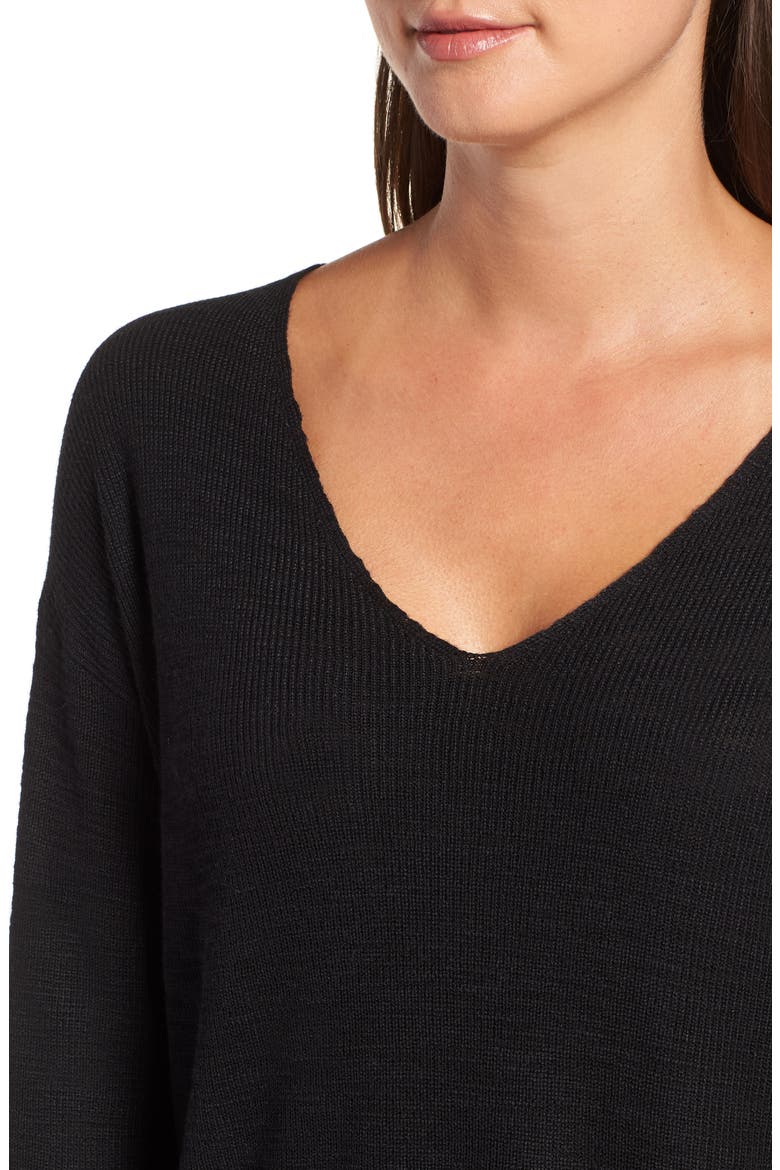 V-Neck Tunic Sweater, Alternate, color, BLACK