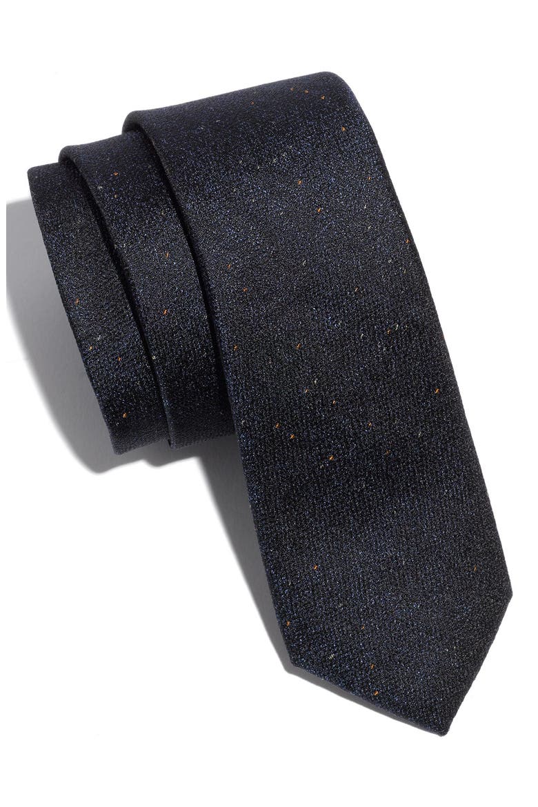 'Skinny' Woven Silk Tie, Main, color, BLACK