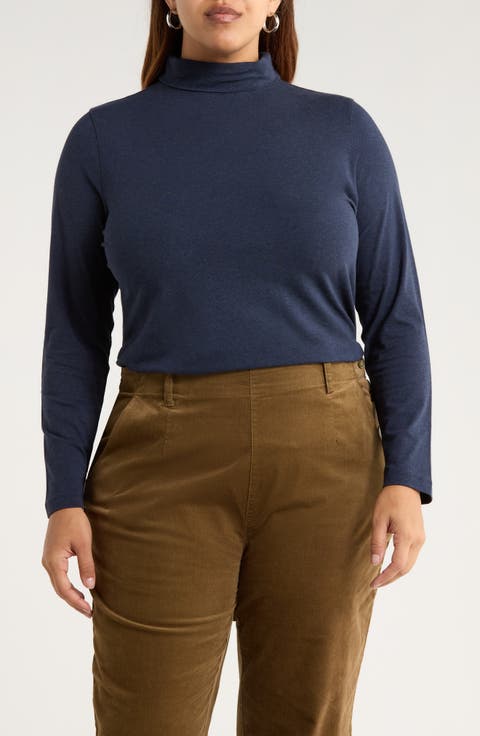 Landing Turtleneck Stretch Organic Cotton Top (Plus)