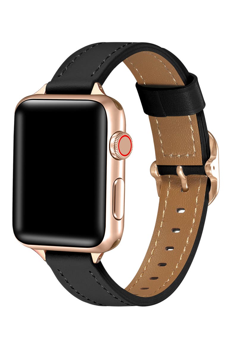Carmen Skinny Leather Apple Watch® Watchband, Alternate, color, BLACK