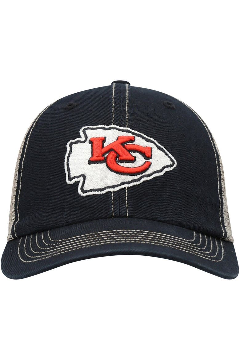 Men's '47 Black/Natural Kansas City Chiefs Trawler Trucker Clean Up Snapback Hat, Alternate, color, Black