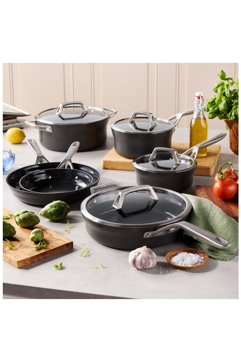 Motion Ceramic 10-Piece Cookware Set, Alternate, color, BLACK