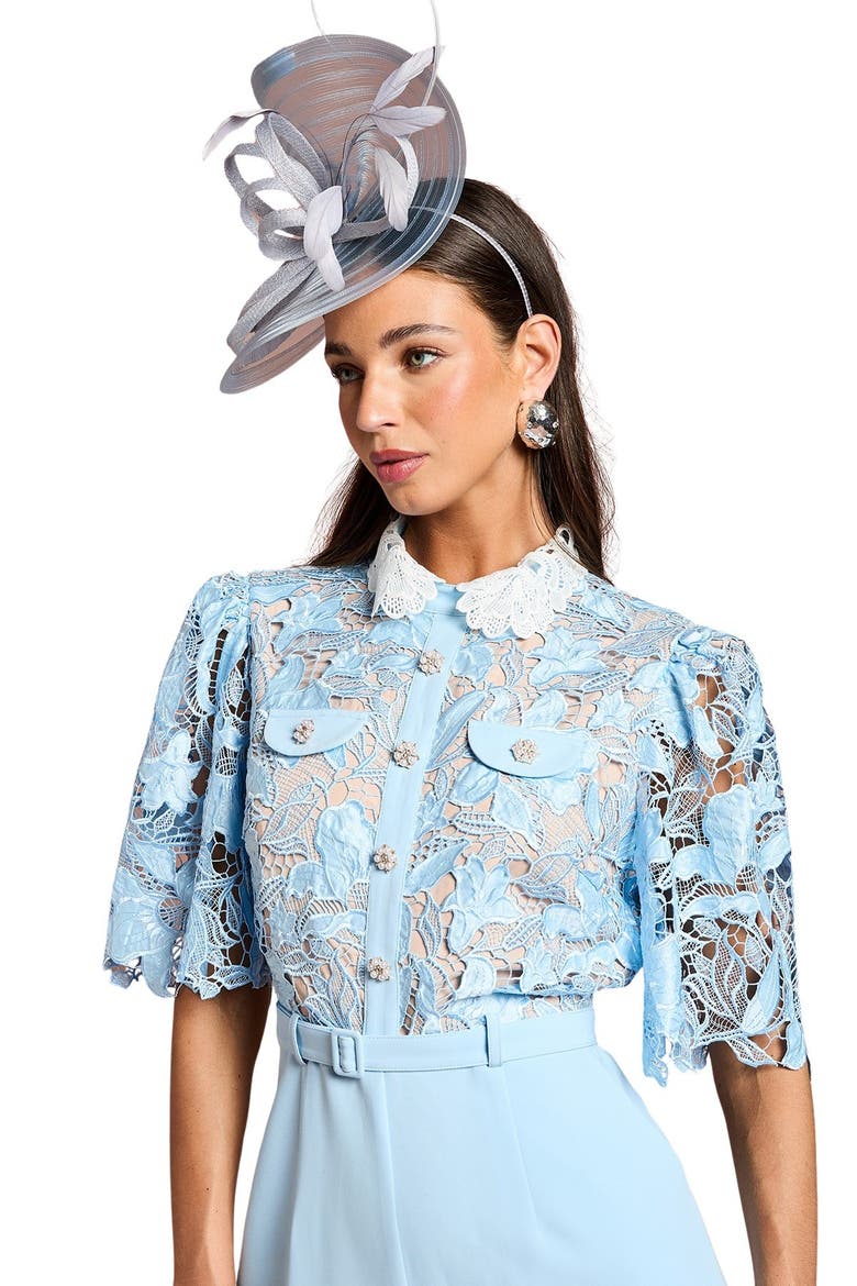 Collared Lace Short Sleeve Jumpsuit, Alternate, color, Pale Blue