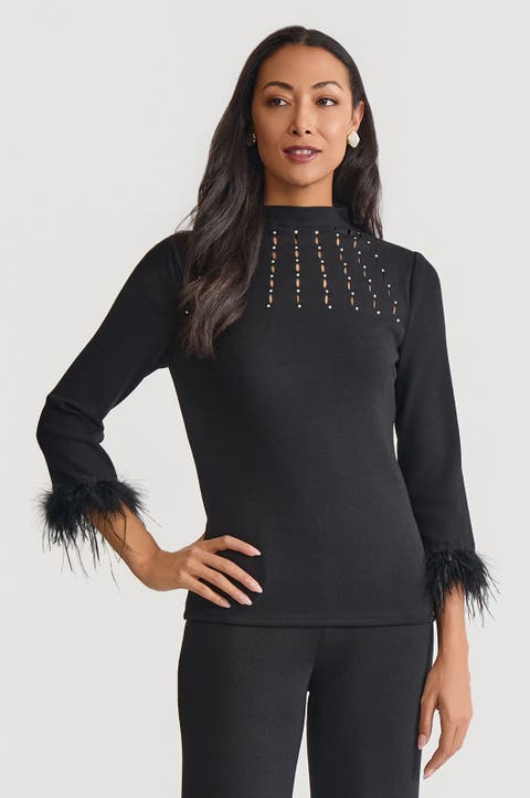 Embellished High Neck Soft Knit Top