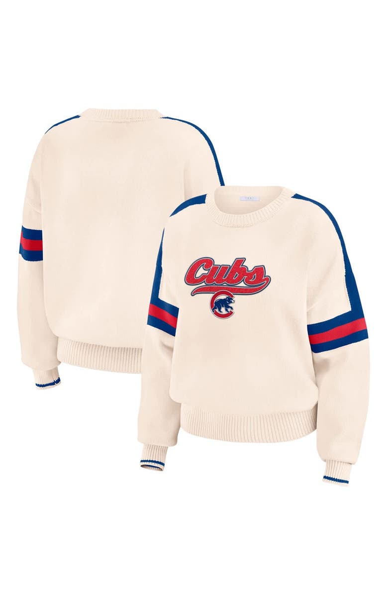 WEAR by Erin Andrews Women's WEAR by Erin Andrews  Cream Chicago Cubs Stripe Pullover Sweater, Alternate, color, Cream