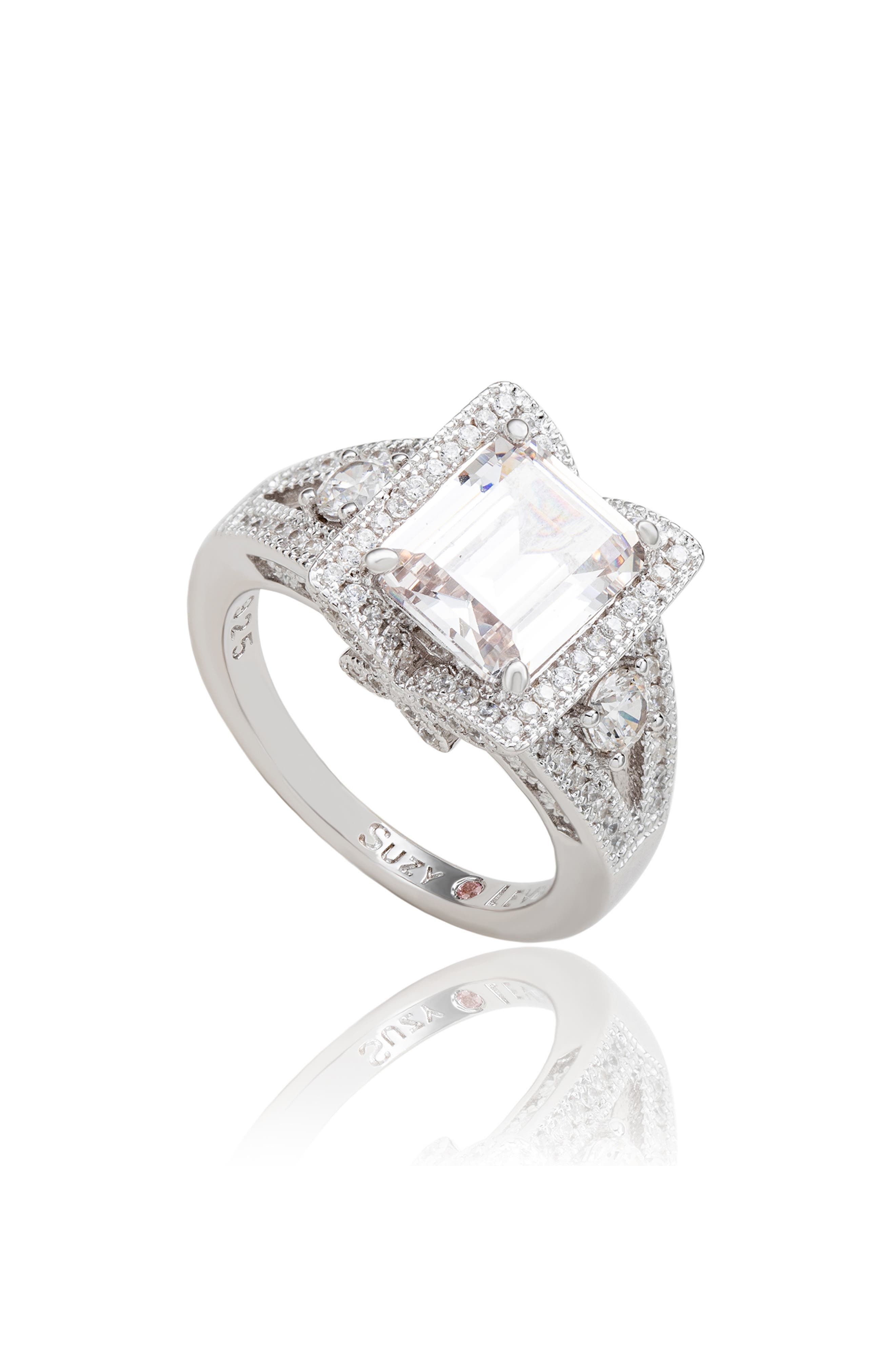 SUZY LEVIAN Asscher Cubic Zirconia Engagement Ring