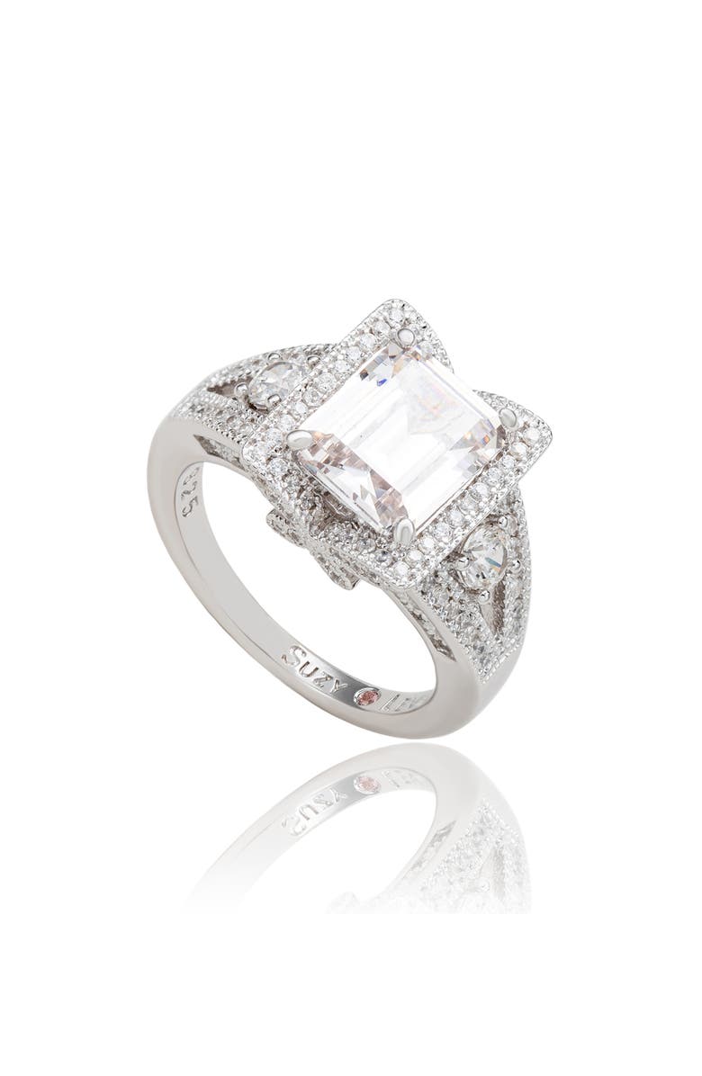 SUZY LEVIAN Asscher Cubic Zirconia Engagement Ring, Main, color, White