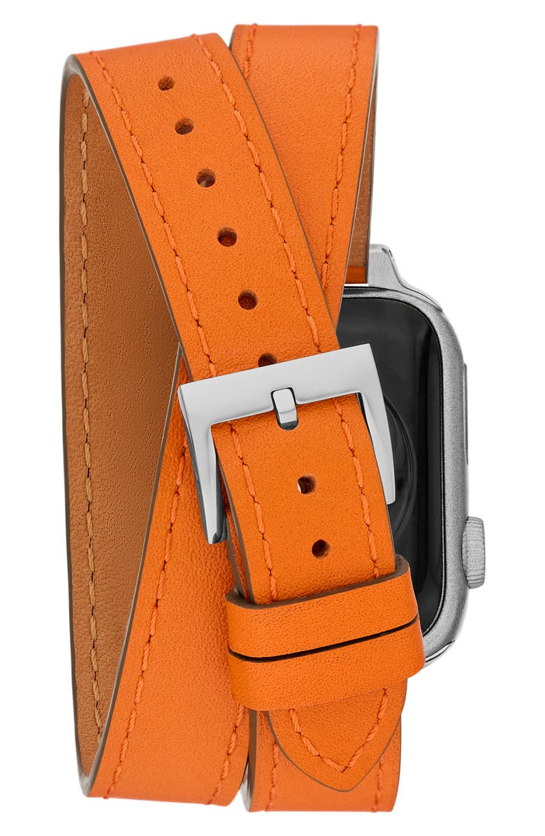 Tory Burch The T Double Wrap Leather Apple Watch<sup>®</sup> Watchband, Alternate, color, 