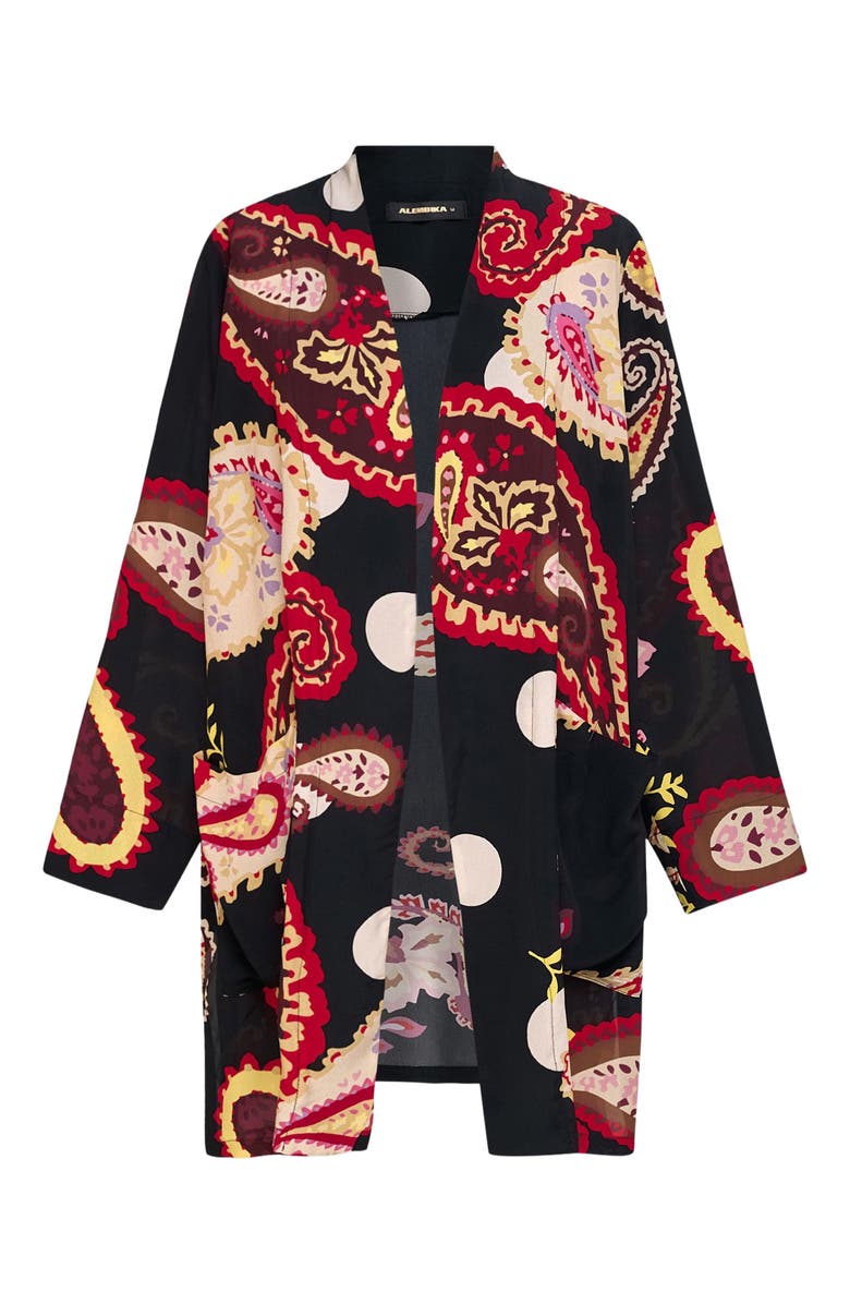 Alembika Fiesta print kimono inspired knee length light jacket, Alternate, color, 