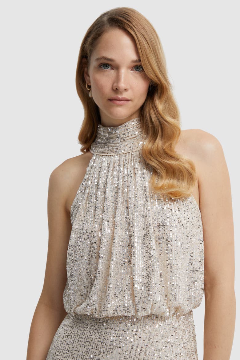Sequin Bridesmaid Maxi Dress, Alternate, color, Champagne