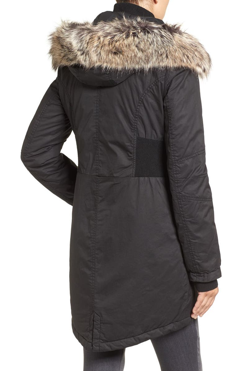 French Connection Mixed Media Parka with Faux Fur Trim Hood, Main, color, 