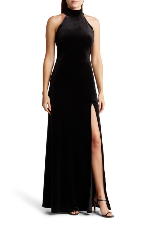 Mock Neck Sleeveless Velvet Maxi Dress