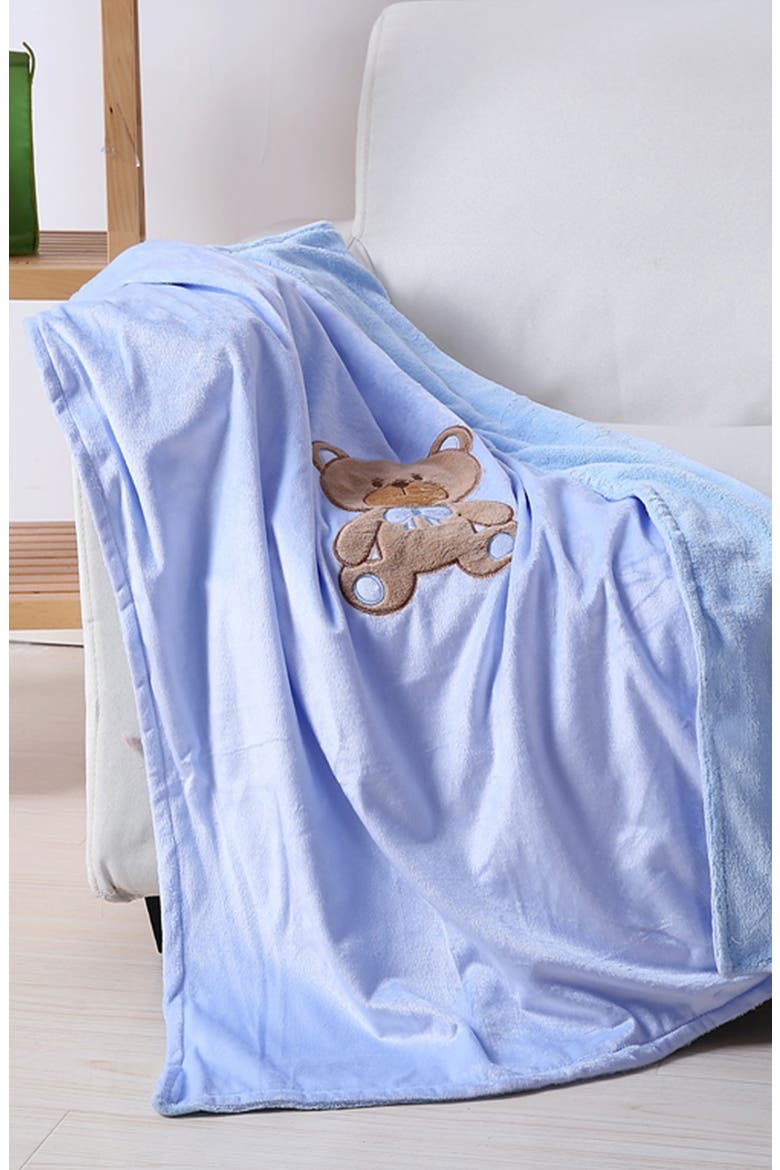 Bear Embroidered Knit Blanket, Alternate, color, BLUE