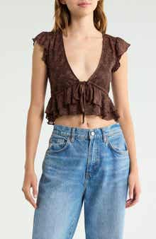 Tiered Lace Tie Front Top