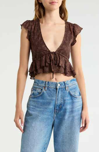 Tiered Lace Tie Front Top