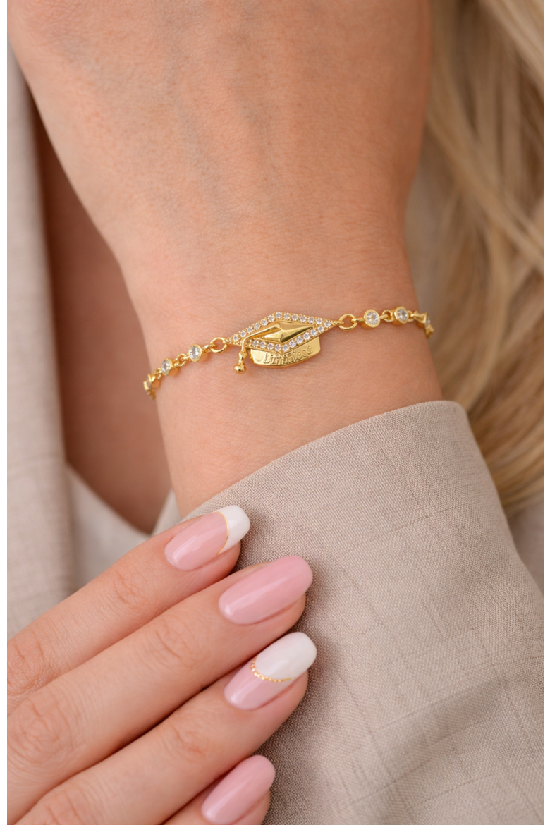 Limitless Graduation Cap Adjustable Pavé Bracelet, Alternate, color, Gold
