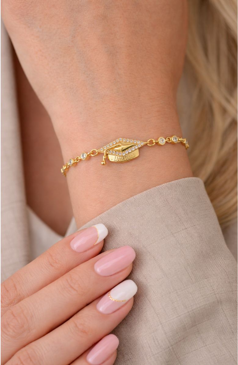 DLORIA Limitless Graduation Cap Adjustable Pavé Bracelet, Alternate, color, Gold