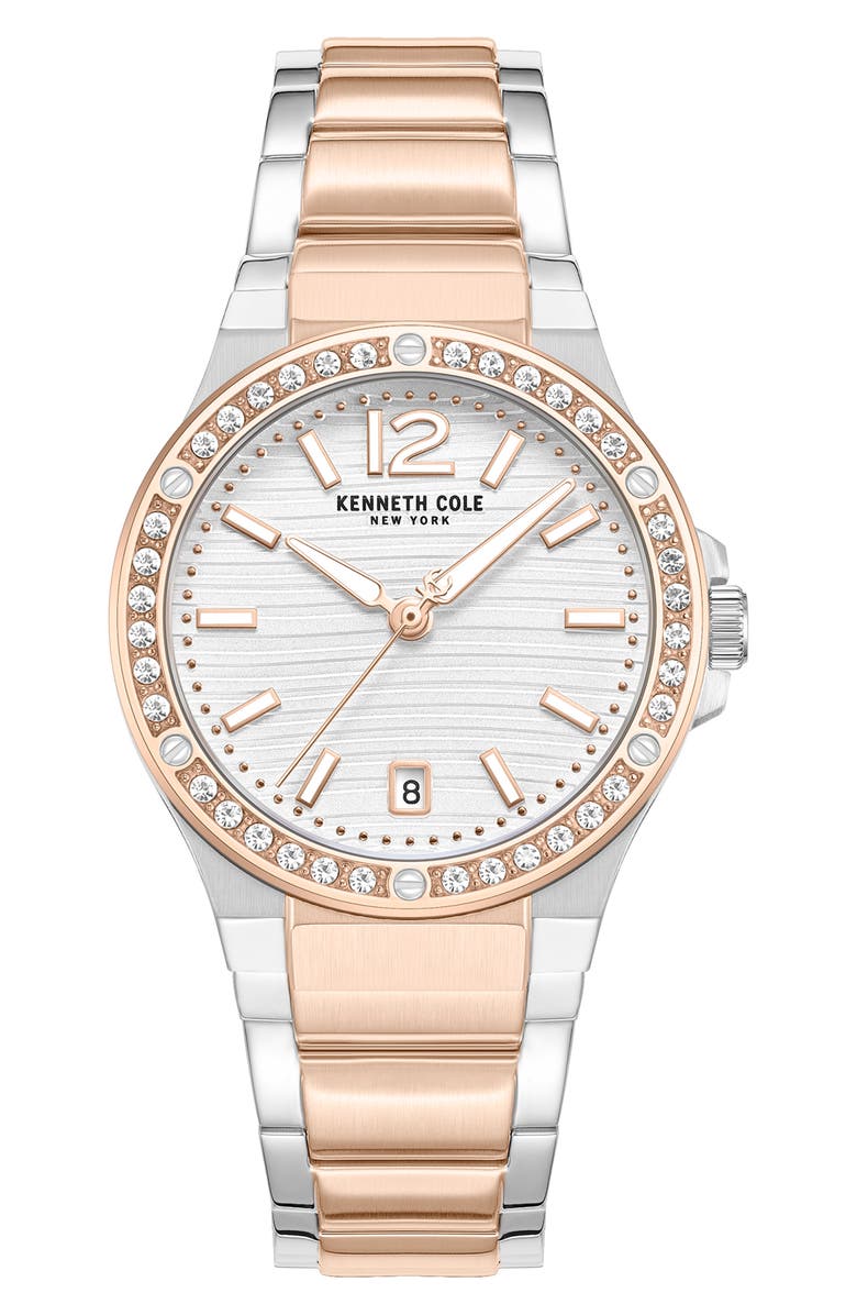 Kenneth Cole New York Glenville Two-Tone Bracelet Watch, 32mm, Main, color, White/ Two Tone