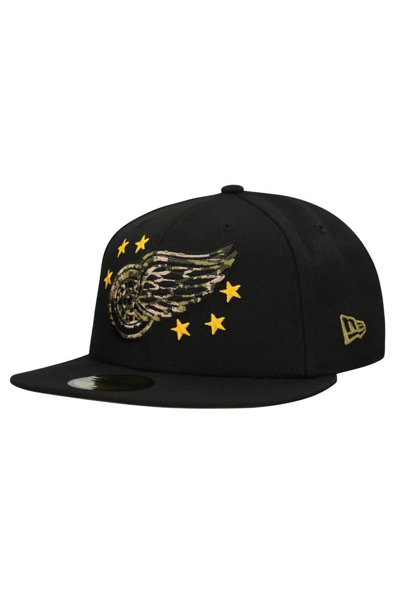 Men's New Era  Black Detroit Red Wings Military Appreciation Digital Camo Stars 59FIFTY Fitted Hat, Alternate, color, Black