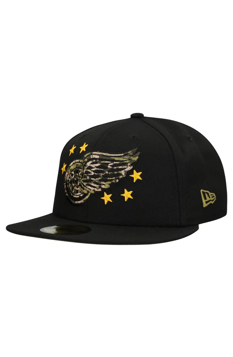 New Era Men's New Era  Black Detroit Red Wings Military Appreciation Digital Camo Stars 59FIFTY Fitted Hat, Alternate, color, Black