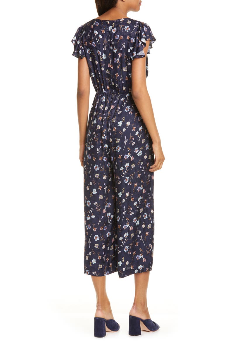 Aurelie Tie Floral Silk Blend Jumpsuit (Nordstrom Exclusive Color), Alternate, color, NAVY COMBO