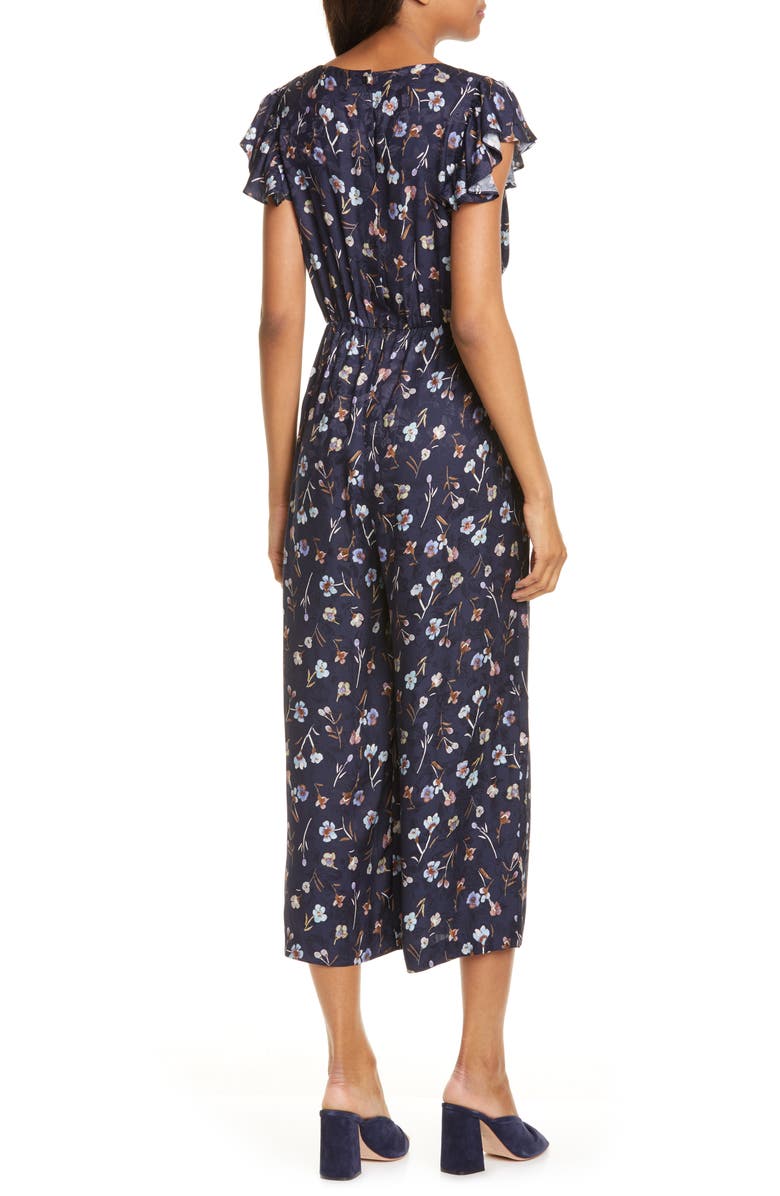 Rebecca Taylor Aurelie Tie Floral Silk Blend Jumpsuit, Alternate, color, 