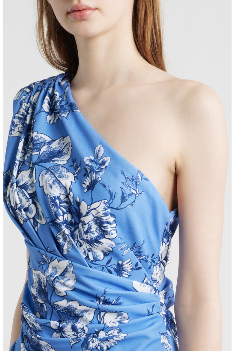 Toile One-Shoulder Scuba Crepe Column Gown, Alternate, color, BLUE