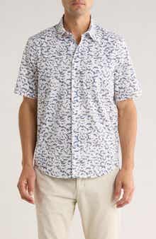 14th & Union Print Short Sleeve Stretch Poplin Button-Up Shirt